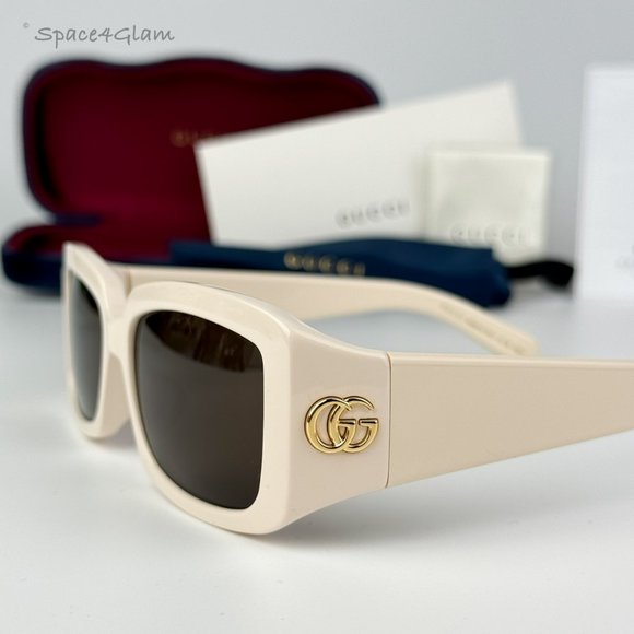 Gucci Women Sunglasses Ivory Brown Rectangle GG1403SK 004 BRAND NEW - Picture 6 of 10